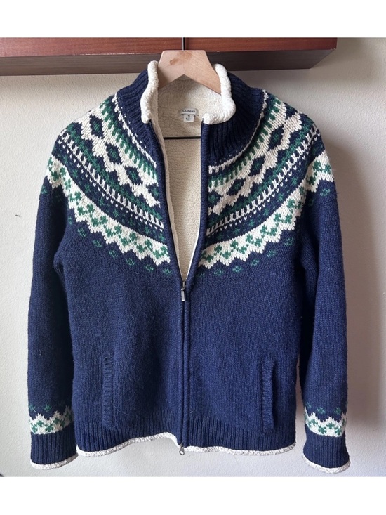L.L. Bean Other - Lambswool L.L. Bean Navy Fair Isle Sherpa-Lined Zip Jacket M Wool Norway